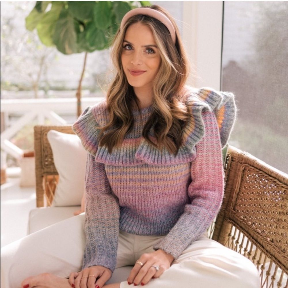 Loveshackfancy Multicolor Yumi Ruffle Alpaca Wool Blend Pullover Sweater Small